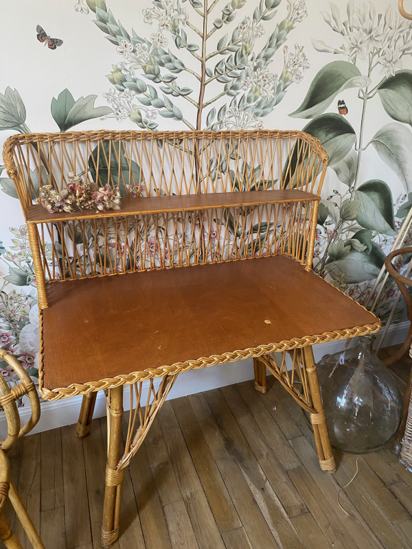 Joli Bureau en rotin Vintage des années 60