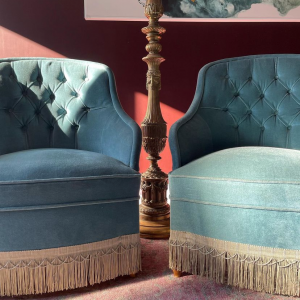 Fauteuil Crapaud Capitonné Bleu