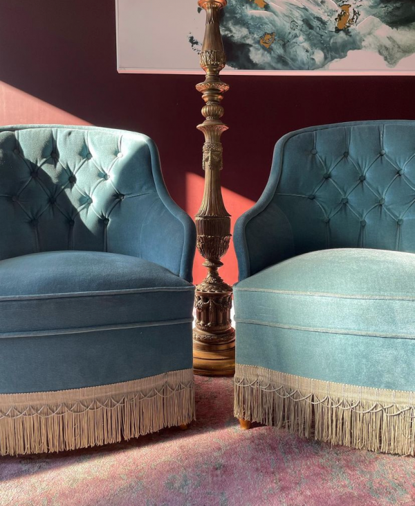Fauteuil Crapaud Capitonné Bleu